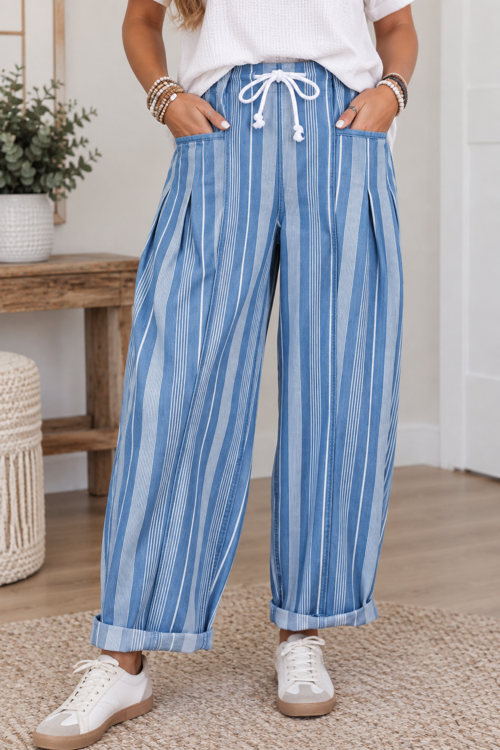 Blue Stripe Barrel Jeans