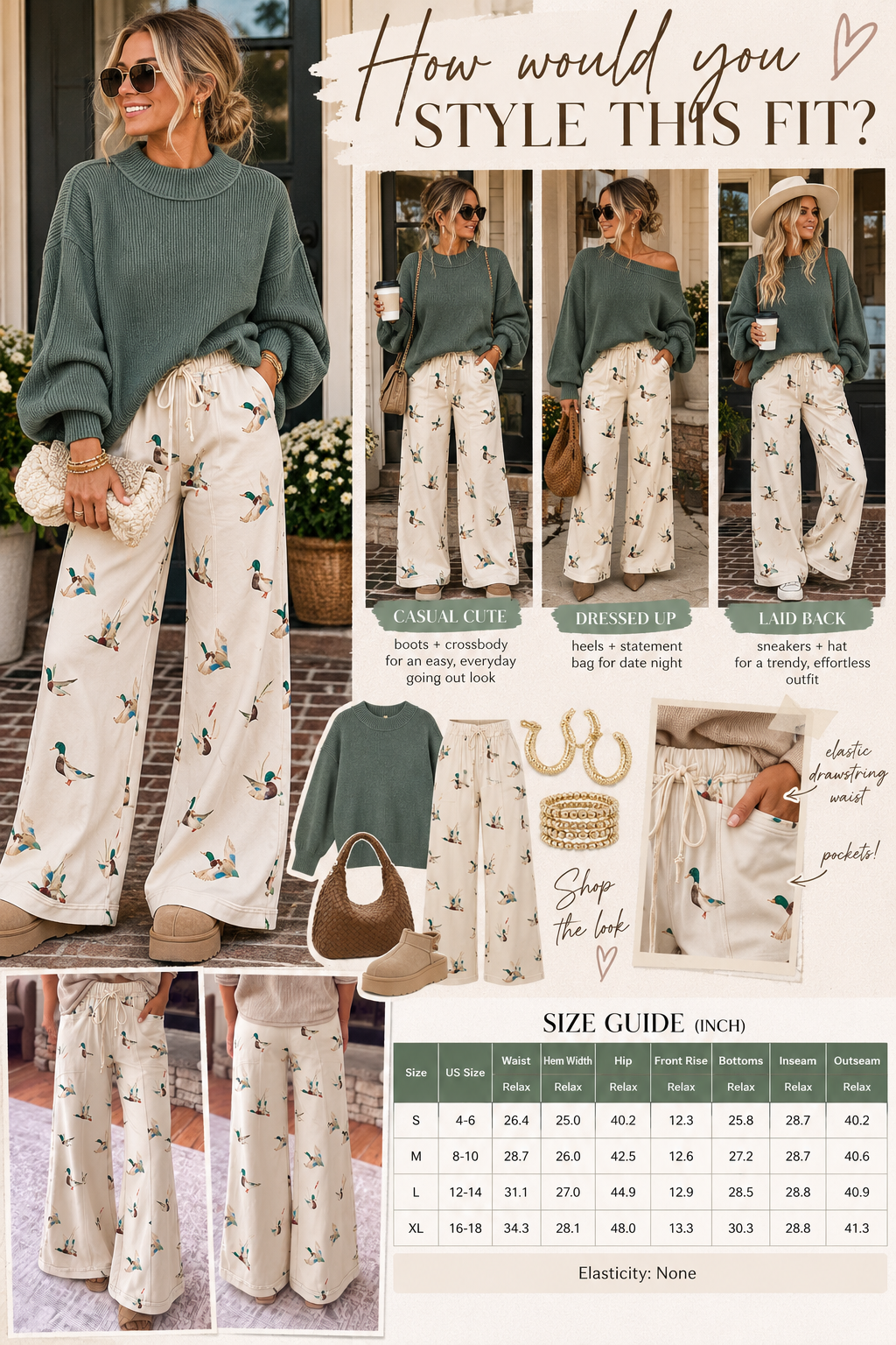 Beige Mallard Wide Leg Pants
