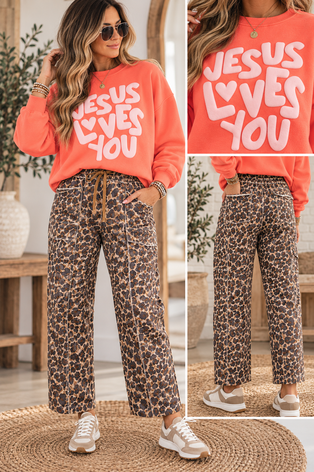 Leopard Exposed Seam Drawstring Pants