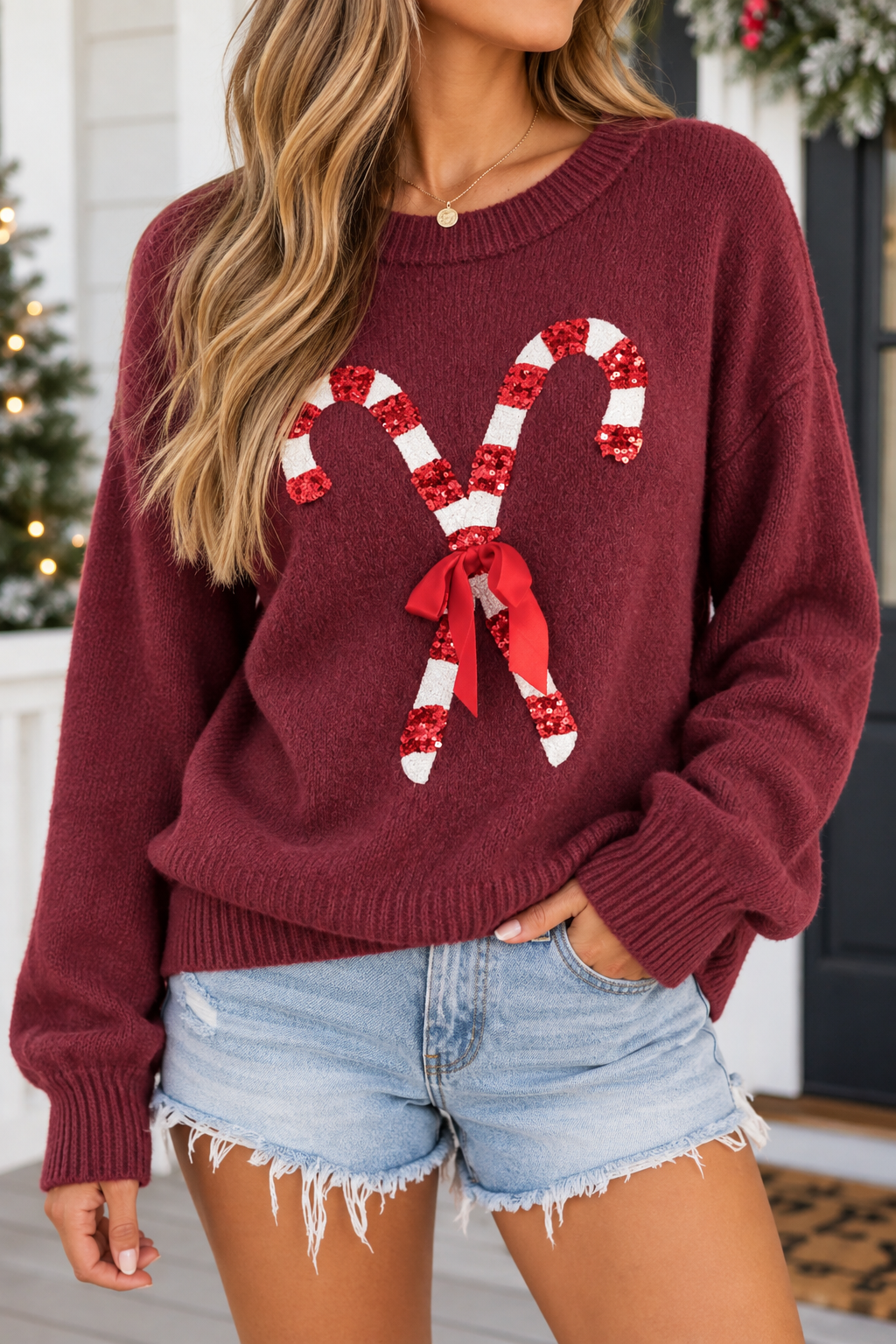 Burgundy Candy Cane Sweater