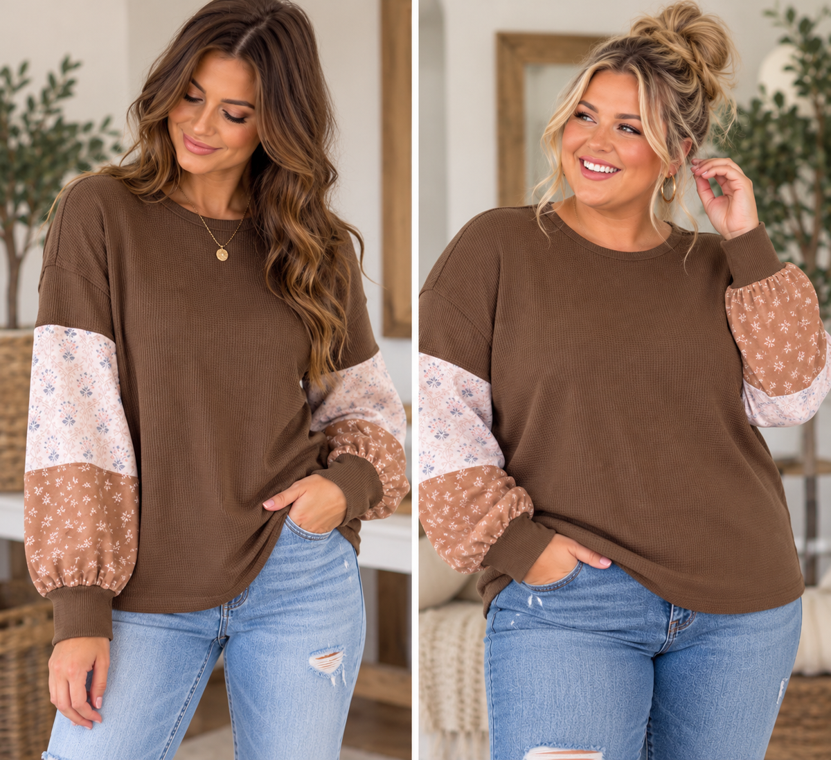 Waffle Knit Patchwork Top