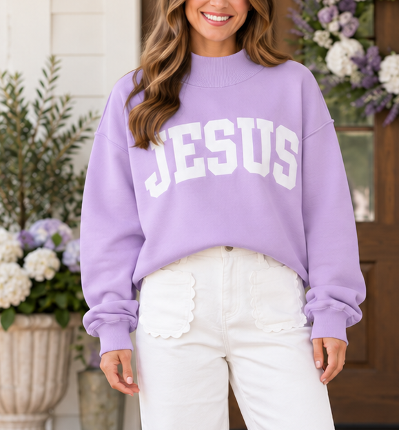 JESUS Letter Patch Mock Sweatshirt