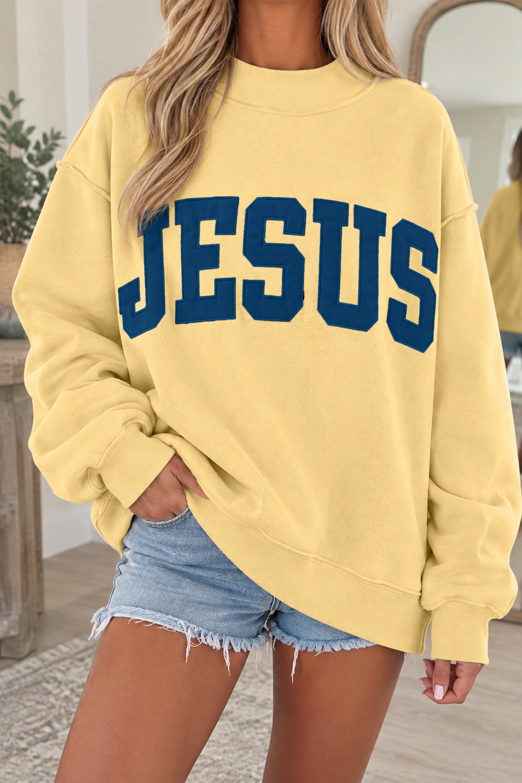 JESUS Letter Patch Mock Sweatshirt
