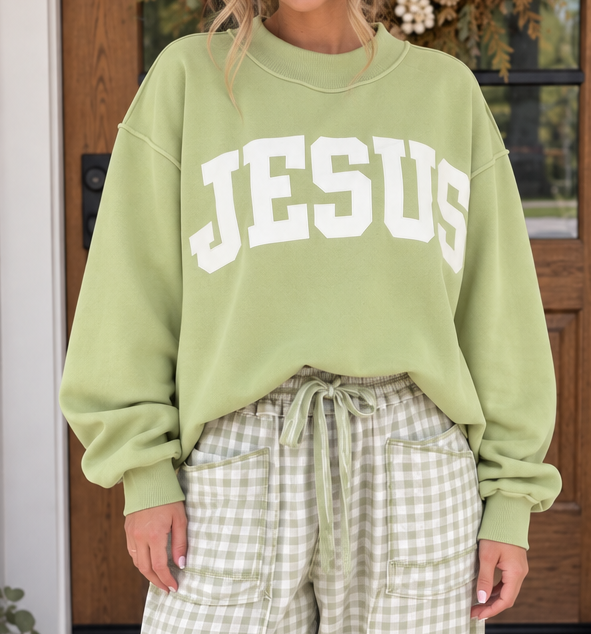 JESUS Letter Patch Mock Sweatshirt