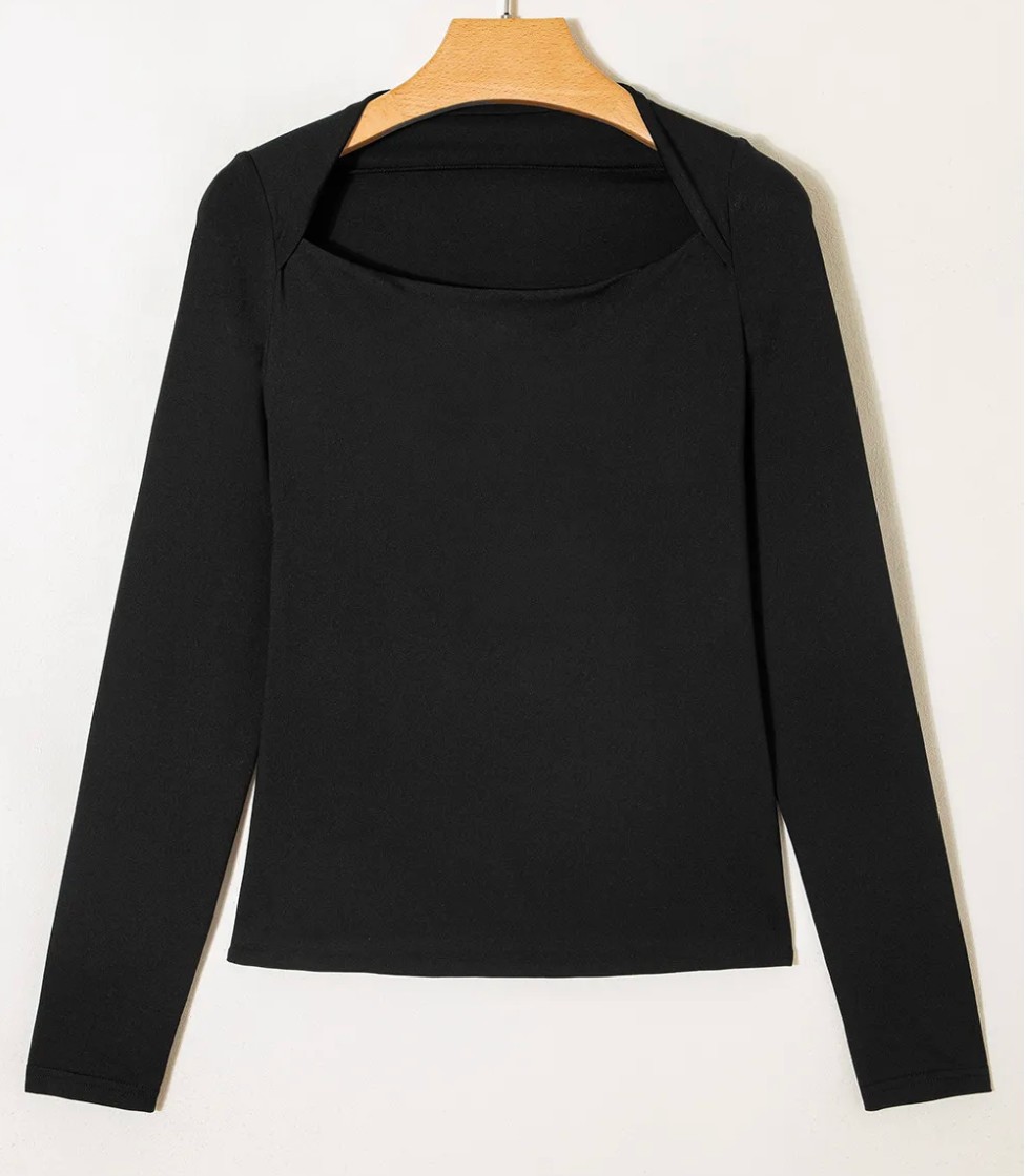 Black Boat Neck Long Sleeve Top RTS