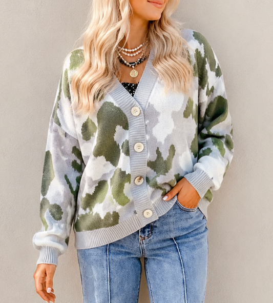 Camo Open Front Cardigan RTS