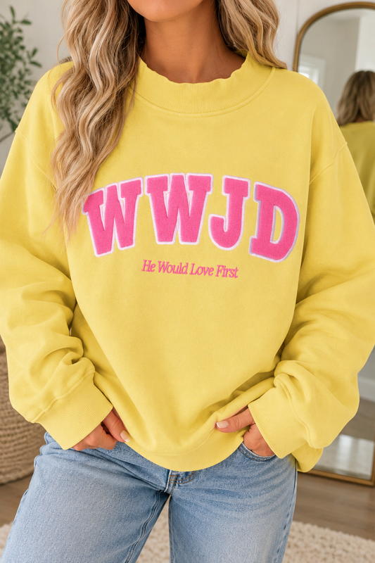 Yellow WWJD Embroidered Sweatshirt