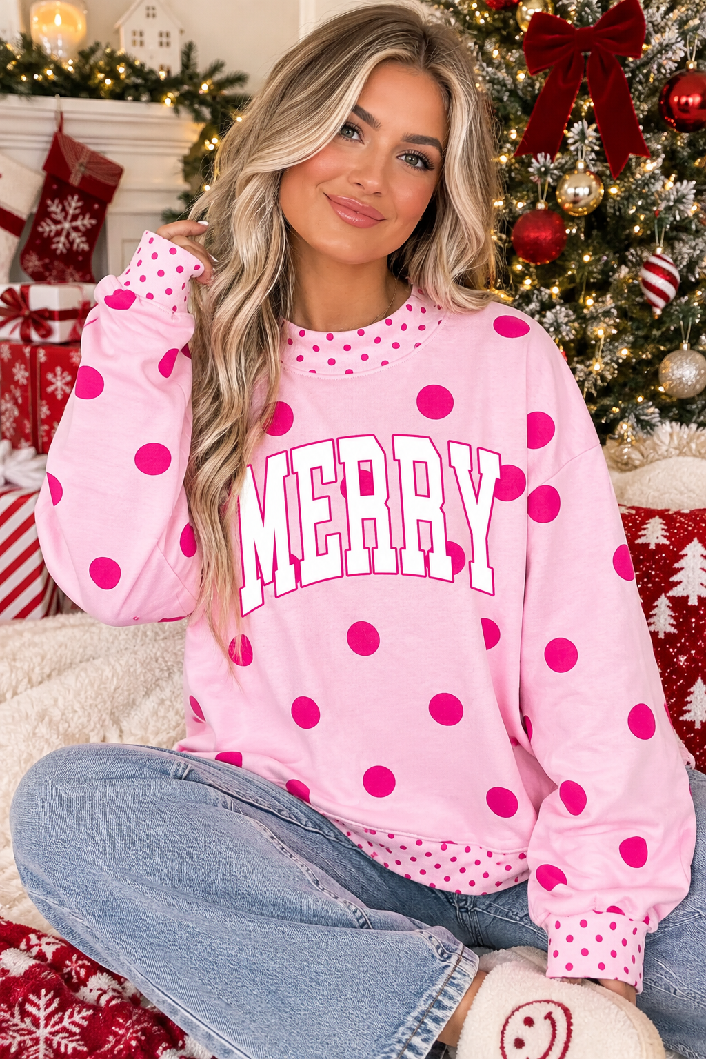 Pink Polka Dot Merry Sweatshirt